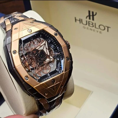 Montre Hublot Homme Design Géométrique Acier Or Gold