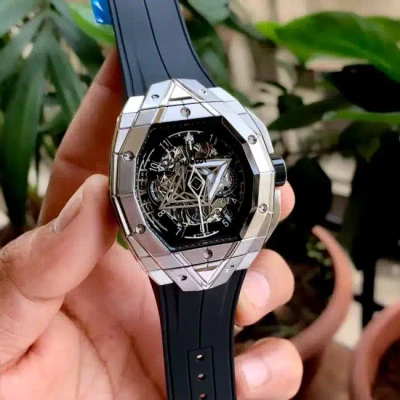 Montre Homme Design Géométrique Acier Argenté