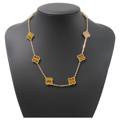 Collier Long Style Alhambra 5 Motifs Couleur Ambre