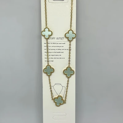 Collier Trèfle Vert Menthe Vintage Alhambra 6 Motifs Métal Doré